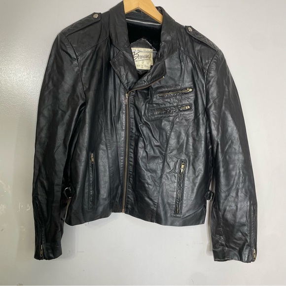 Vtg Mens Berman's Black Leather Motorcycle‎ Bike Zip Up Jacket Size 42 Made USA - Picture 2 of 10